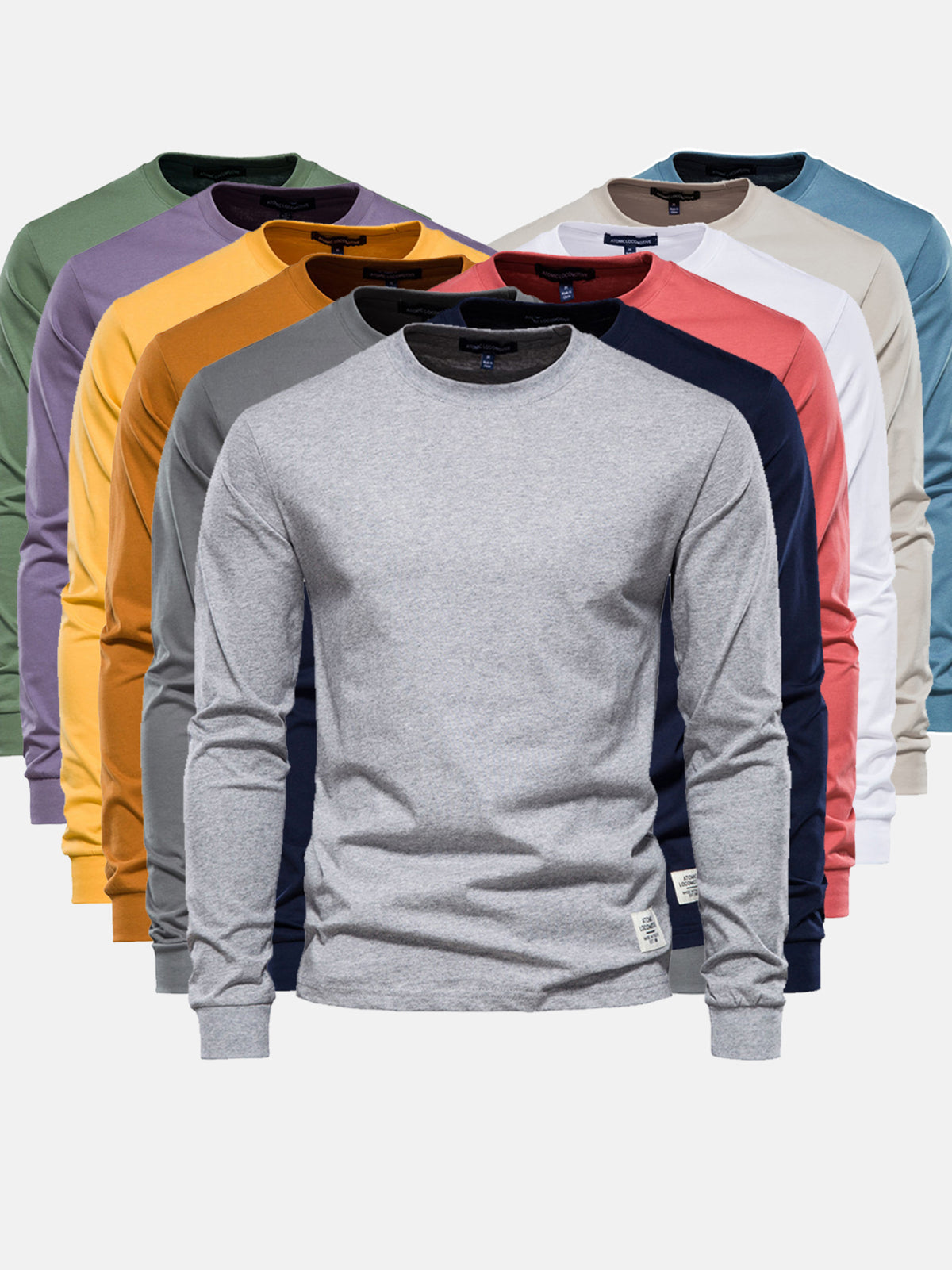 Herre Bomulds T-shirt med Lange Ærmer og Rund Hals
