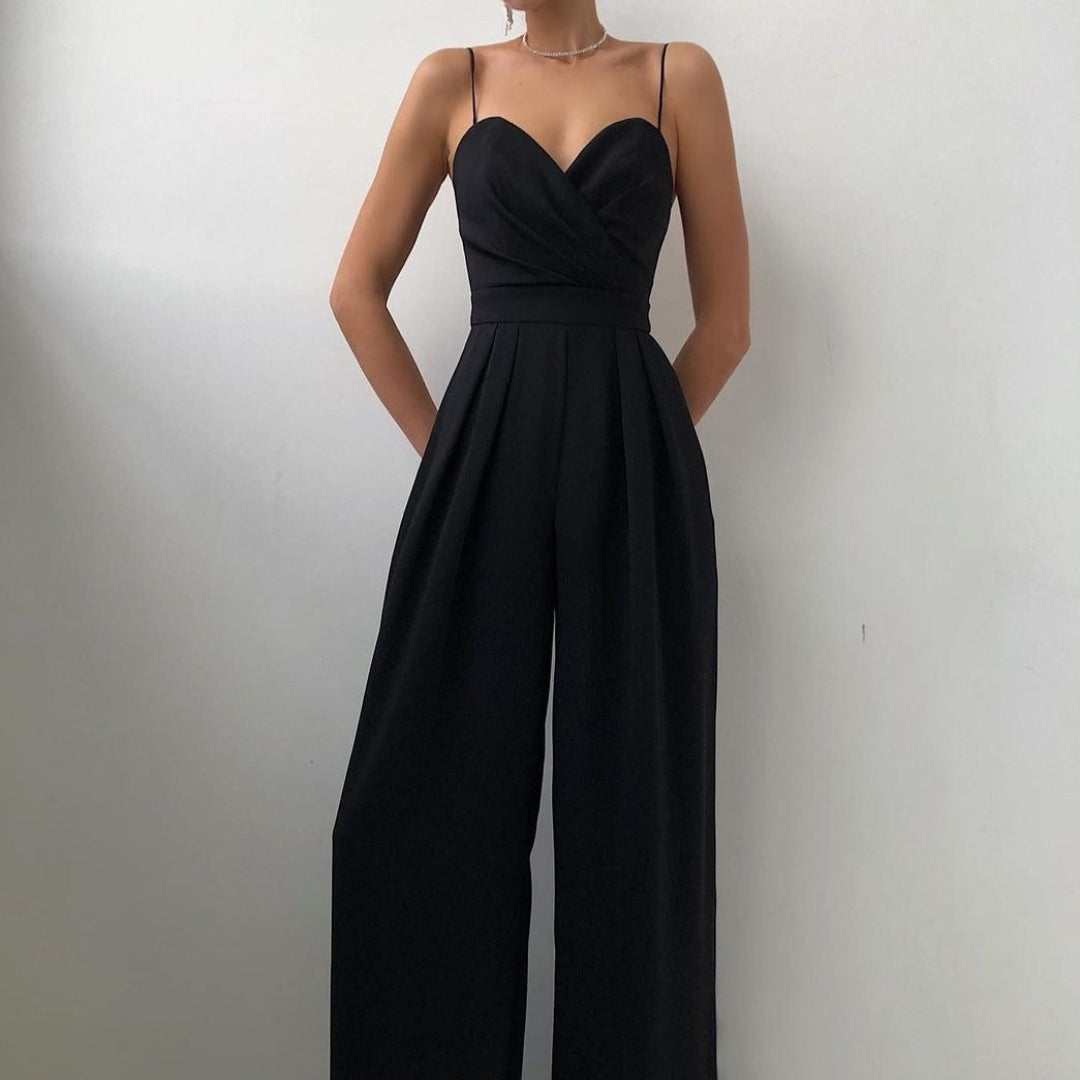 Elegant buksedragt med brede ben og stropper