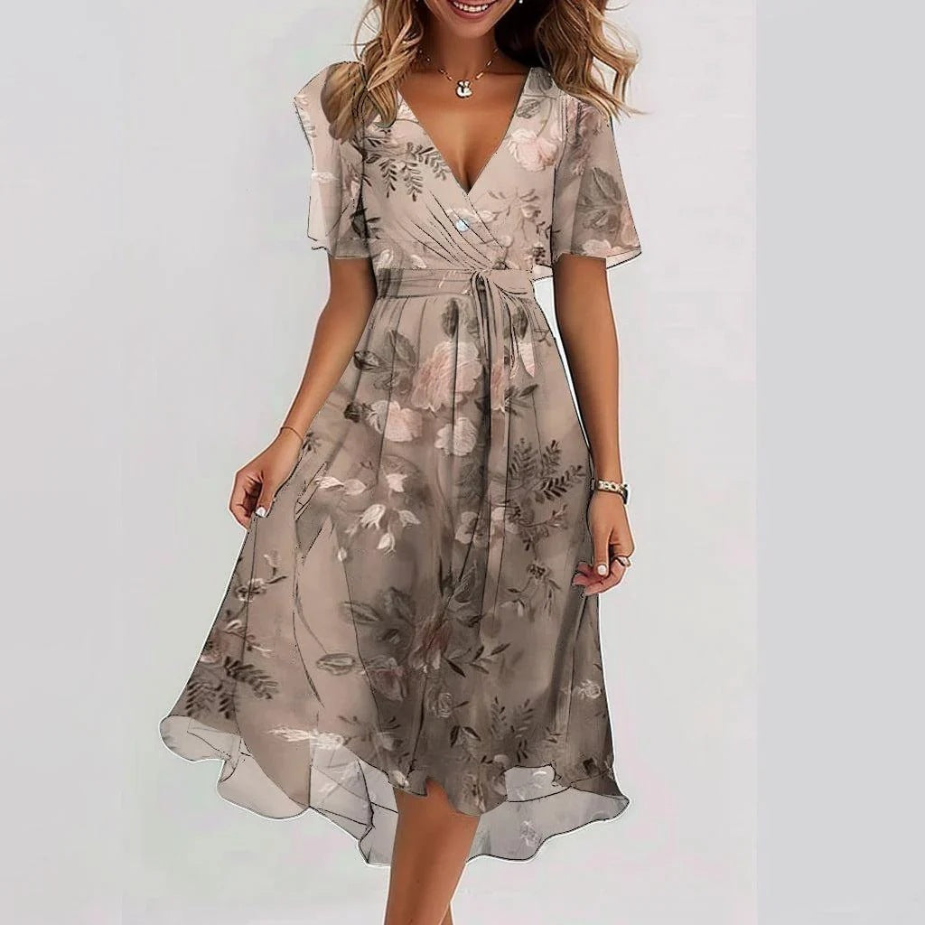 Linne | Elegant Blomstret Sommerkjole
