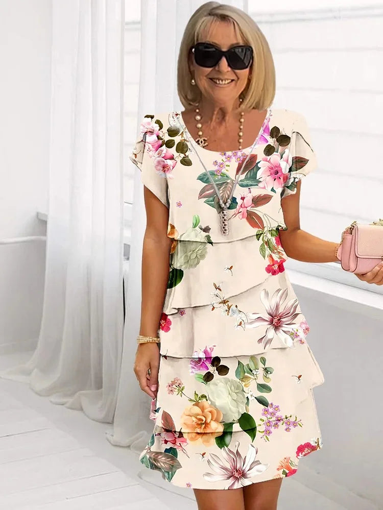 Emilie | Blomstret Kjole med Lag-på-Lag Design