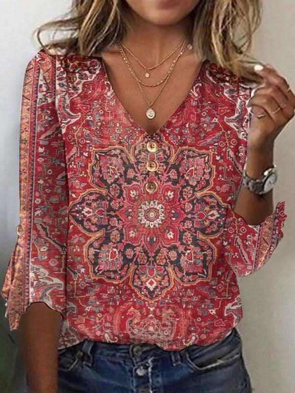 Anna | Bluse med Blomsterprint og V-Hals
