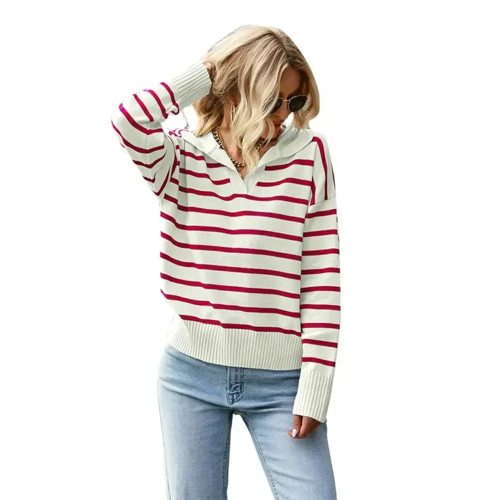 Amalie | Vinterklar Stribet Sweater med Krave
