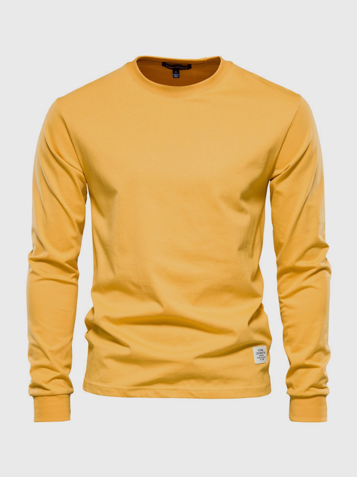 Herre Bomulds T-shirt med Lange Ærmer og Rund Hals