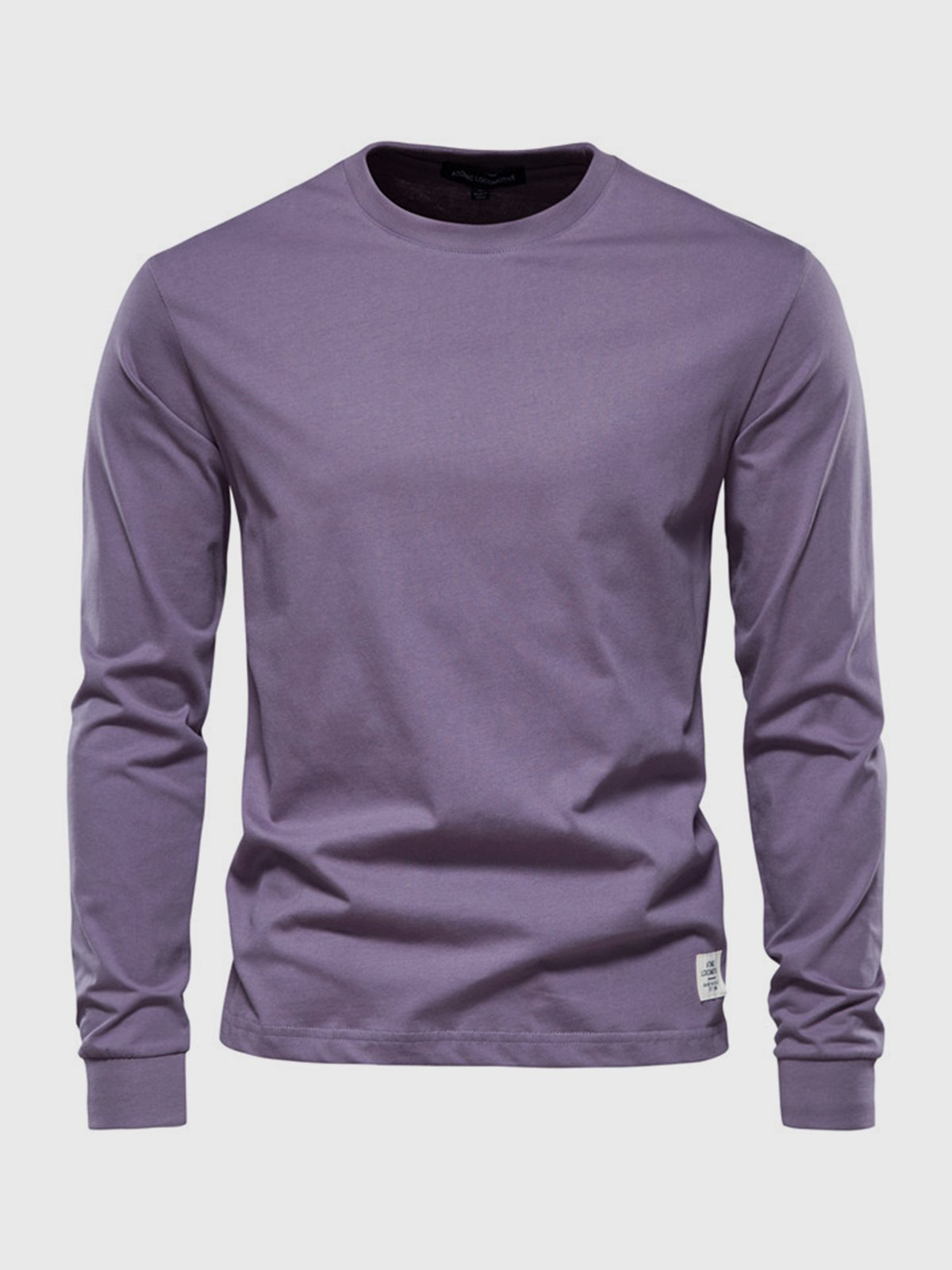 Herre Bomulds T-shirt med Lange Ærmer og Rund Hals
