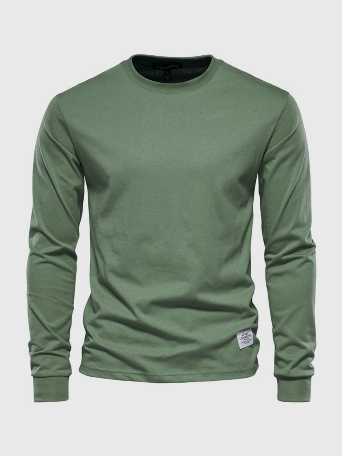 Herre Bomulds T-shirt med Lange Ærmer og Rund Hals