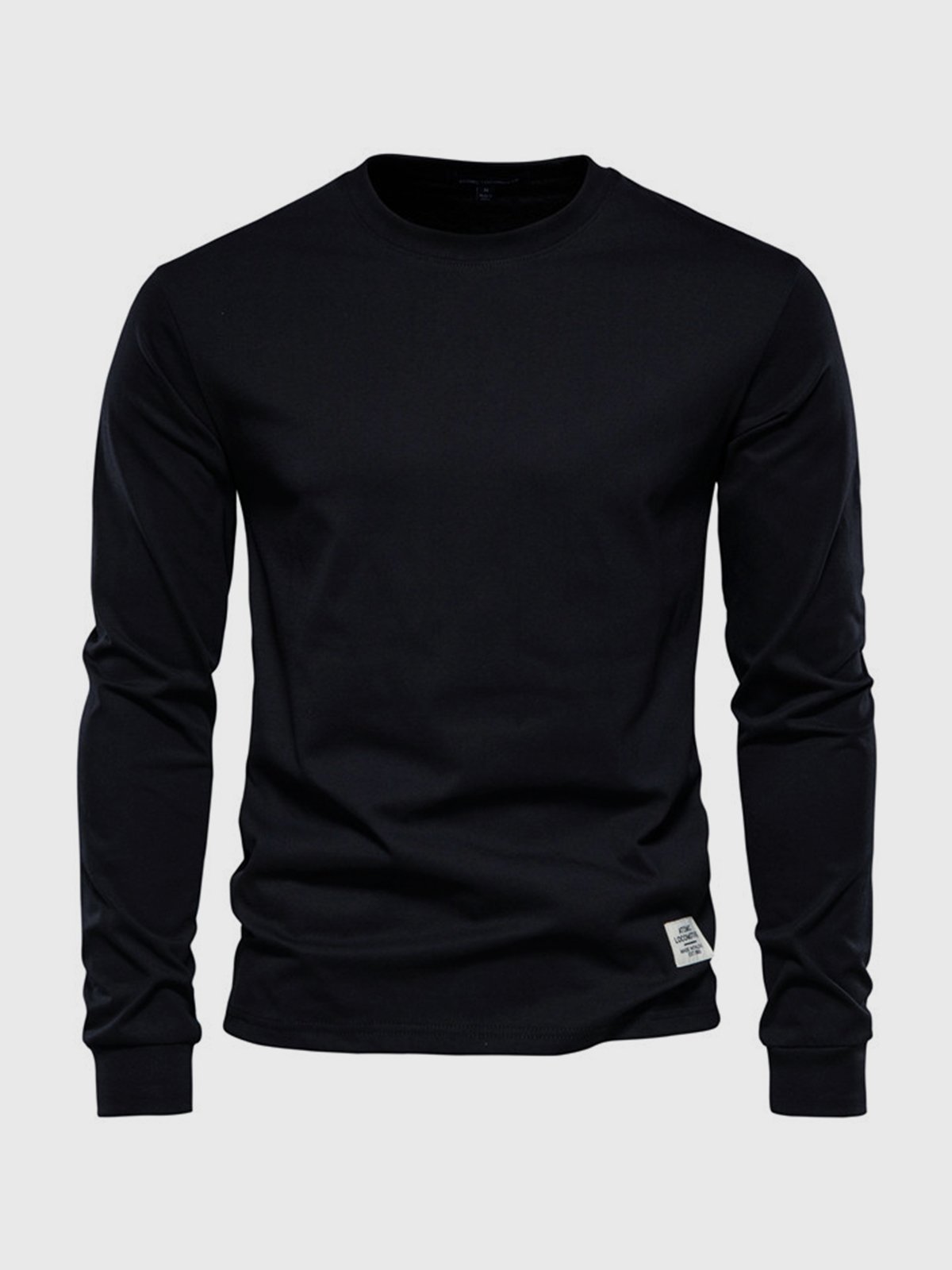 Herre Bomulds T-shirt med Lange Ærmer og Rund Hals