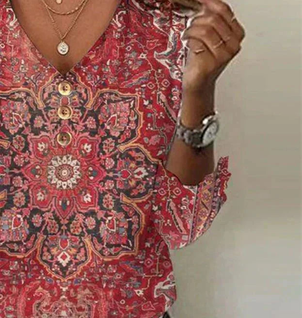 Anna | Bluse med Blomsterprint og V-Hals