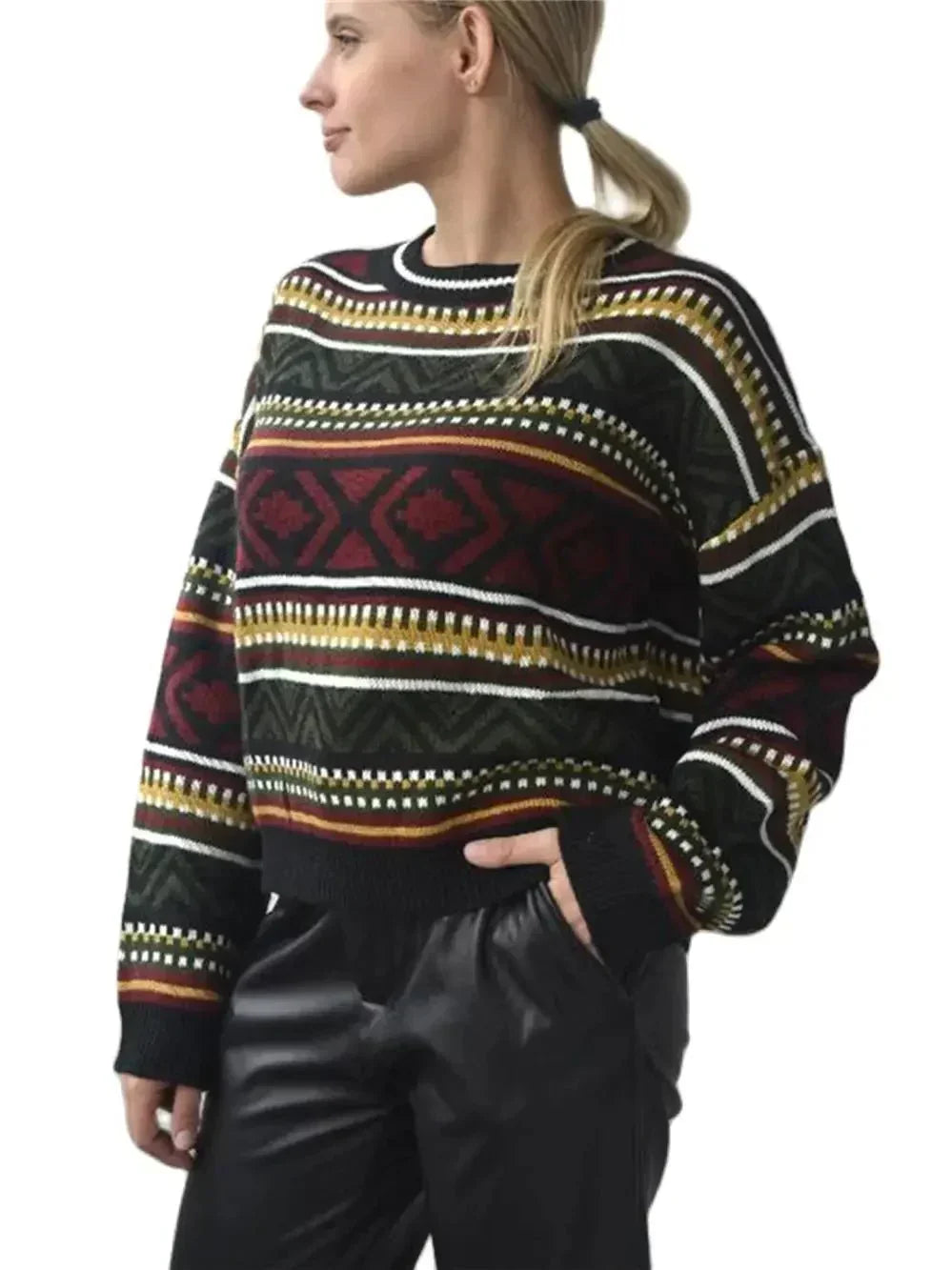 Oda | Geometrisk Mønstret Sweater til Vintermode