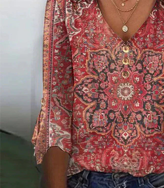 Anna | Bluse med Blomsterprint og V-Hals